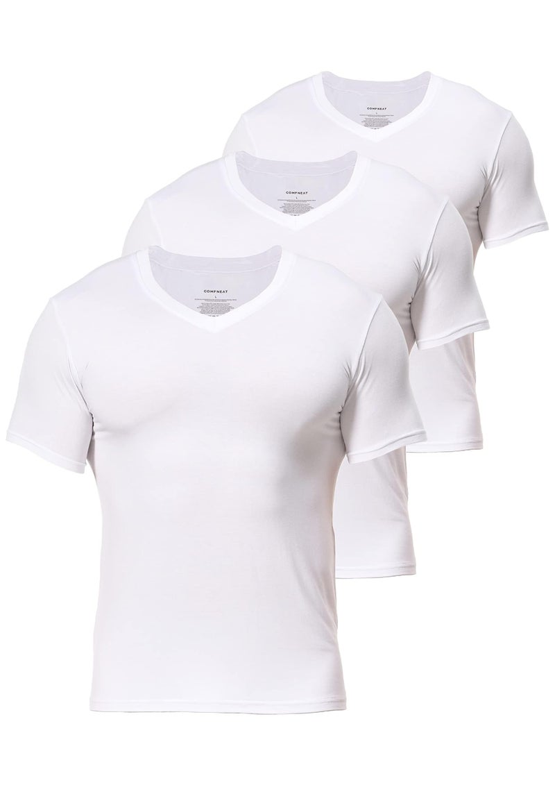 Comfneat Men's Undershirts Viscose V-Neck Cool Feeling T-Shirt 3-Pack (White 3-Pack, M) - Image 1